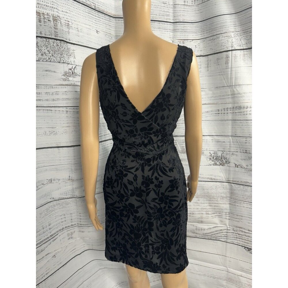 Ann Taylor Dress Black Velvet Sleeveless Open Back Mini Goth Y2K Sz 4 Floral EUC - Picture 2 of 15